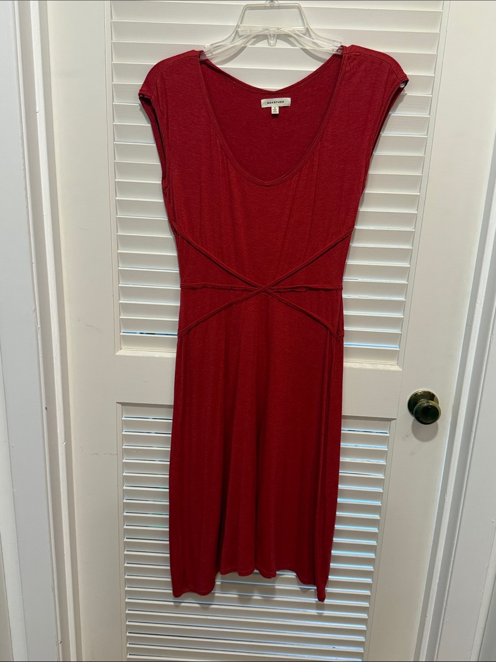 Max Studio Burnt Orange Scoop Neck Cross-Waist Knit Dress